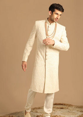 Princely Cream And Gajaree Sherwani image number 1